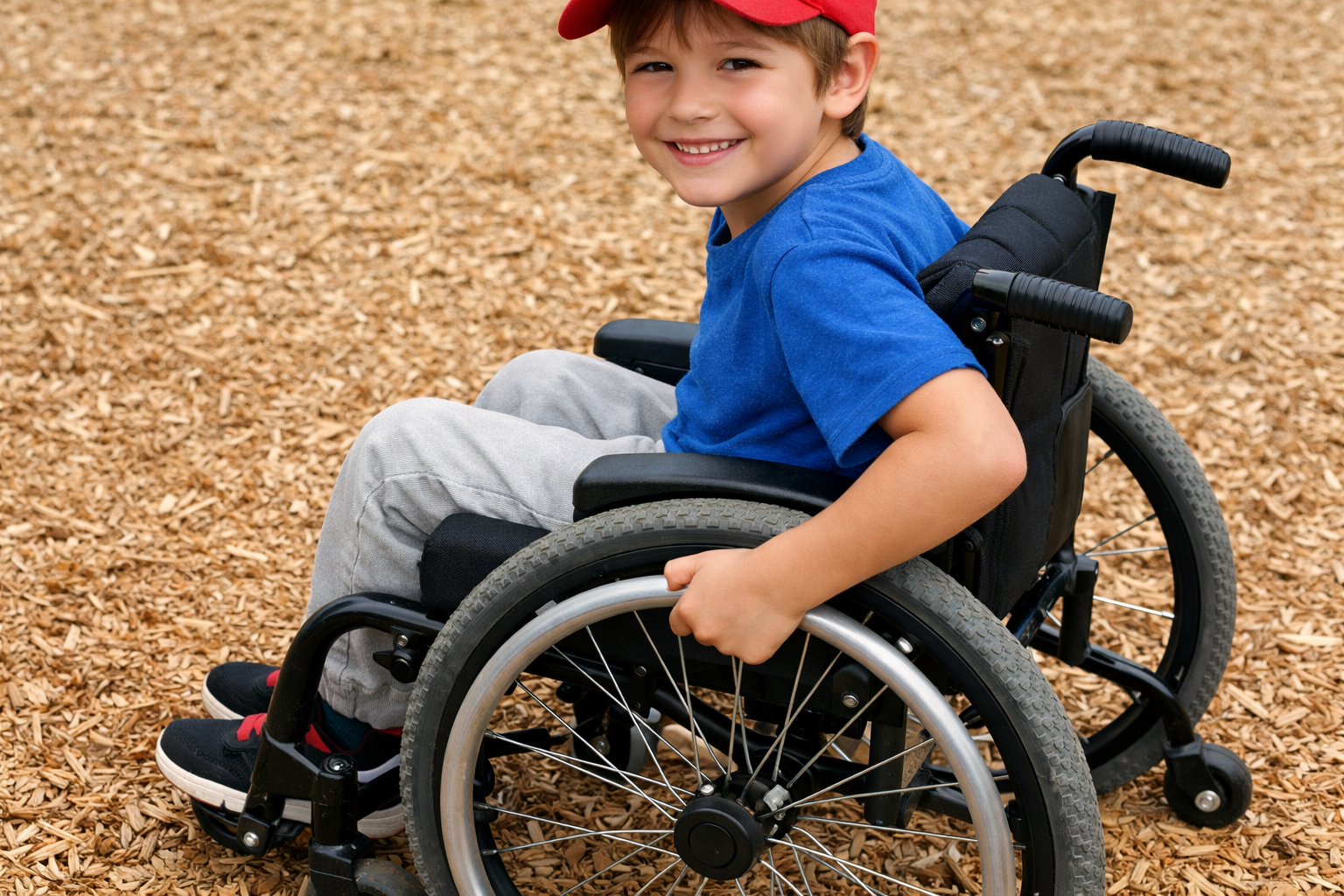 Child in Wheelchair on Engineered Wood Fiber Playground-3