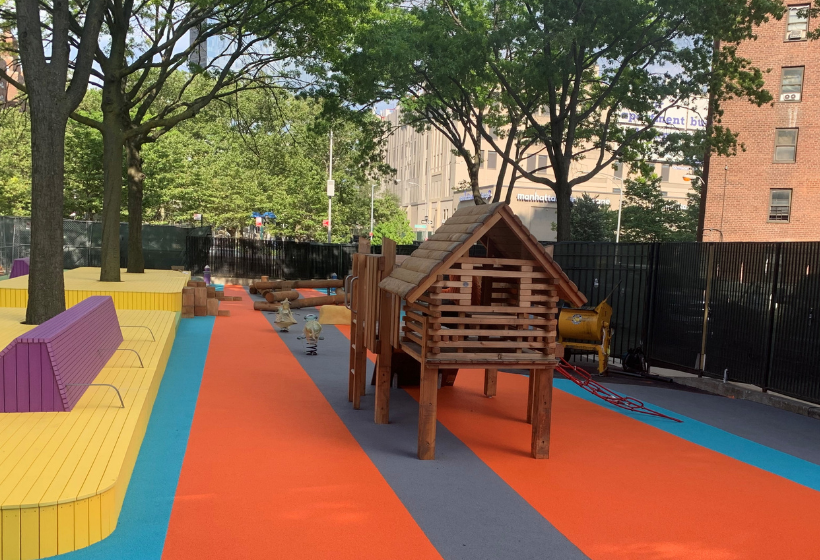 colorful poured in place surfacing used on a city playground